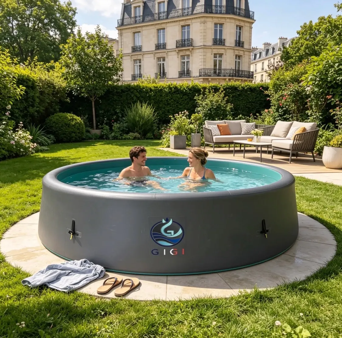 GIGI FRANCE-pool opstillet i en have